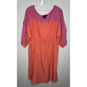 Attention Women’s Long Cut Sleeve Two Tone Dress Orange/Pink Size XL